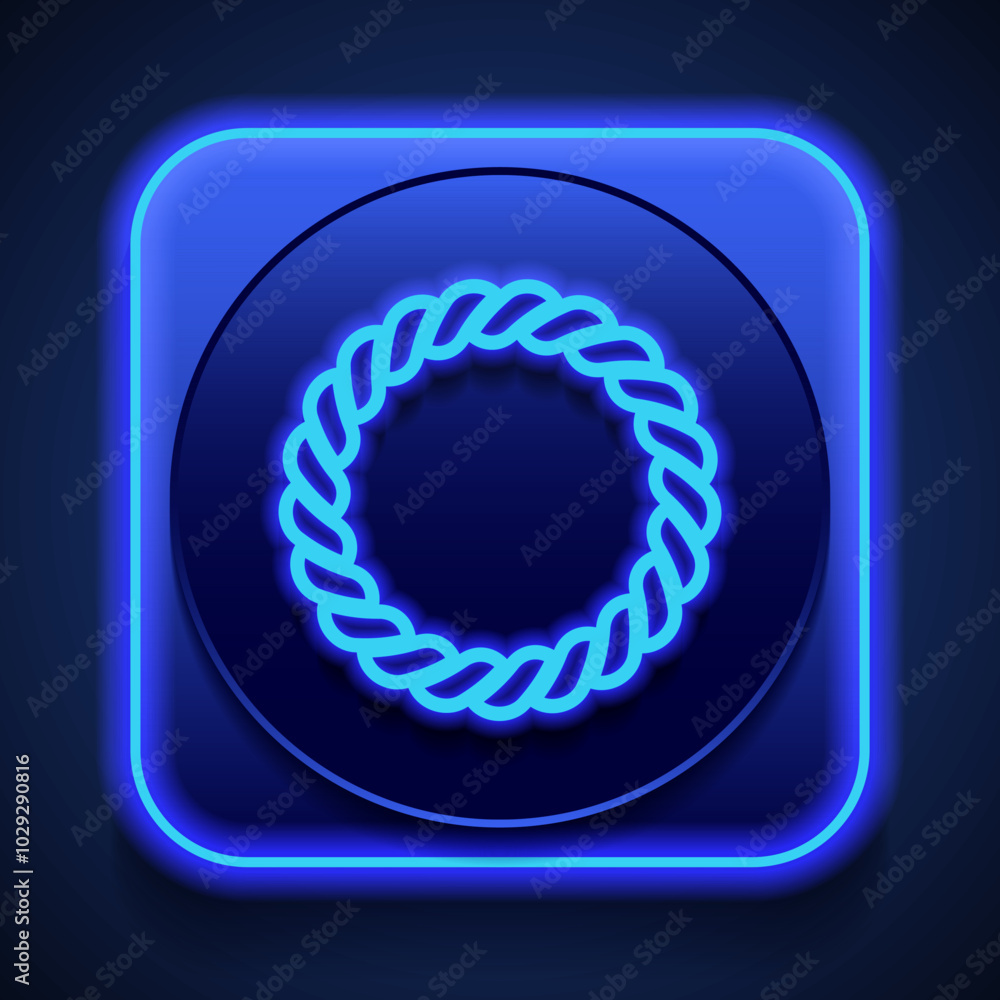 Rope simple icon. Flat design. Blue neon style on button. With shadow Rope simple icon. Flat design. Blue neon style on button. With shadow