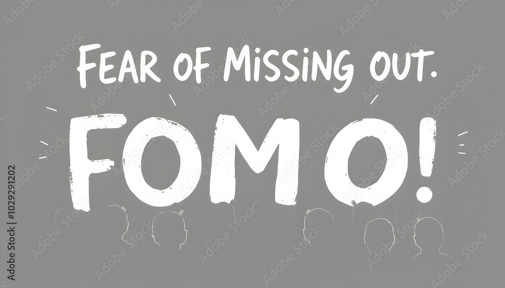 Obraz premium Fear Of Missing Out or FOMO as investors greed psychology or herd mentality psychological phenomenon resulting in buying stocks or emotional trading based on anxiety isolated with white highlights, 