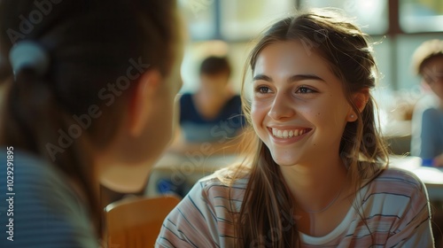 Teacher with a warm smile, helping a student with a math problem