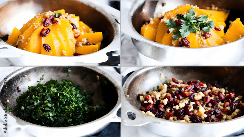 A roasted stuffed squash filled with quinoa, cranberries, and herbs, arranged as the centerpiece of a vegan Thanksgiving table. A roasted stuffed squash filled with quinoa, cranberries, and herbs, arranged as the centerpiece of a vegan Thanksgiving table.