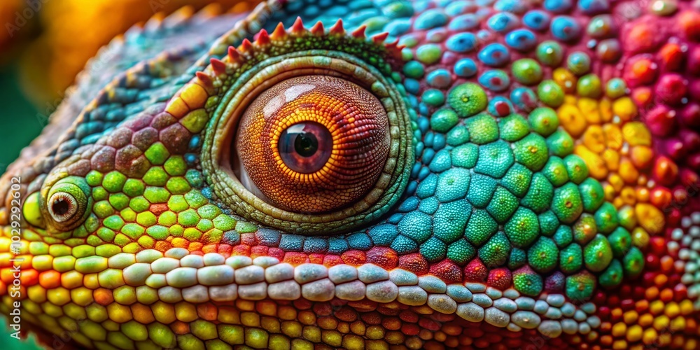 Obraz premium Vibrant Chameleon Skin Texture and Scales Pattern in Candid Photography Style
