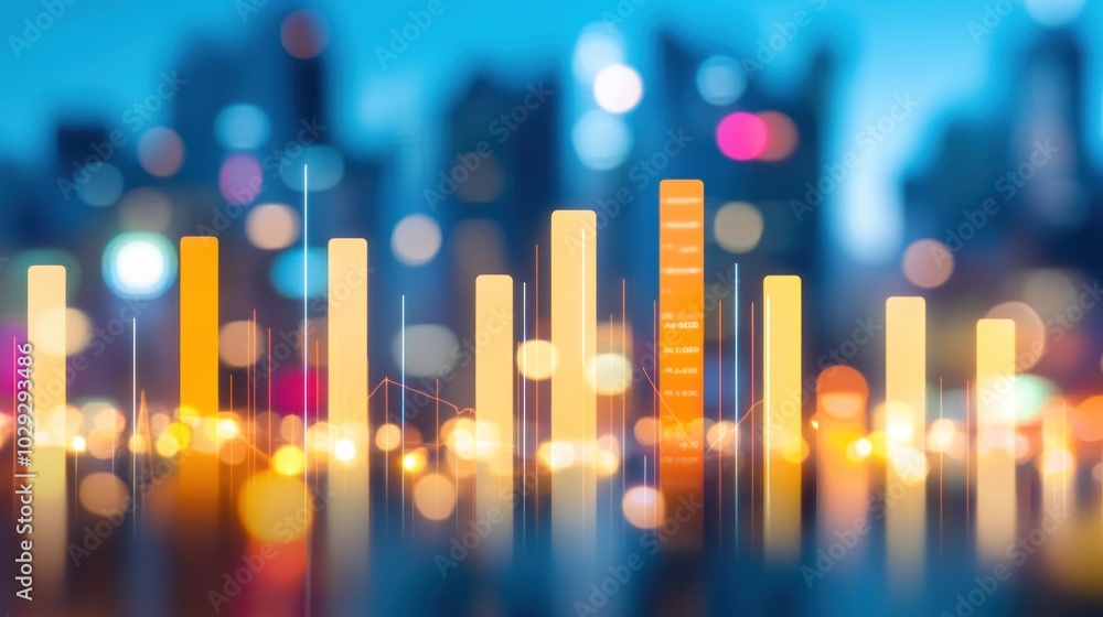 Abstract Cityscape with Financial Charts and Bokeh Lights Abstract Cityscape with Financial Charts and Bokeh Lights