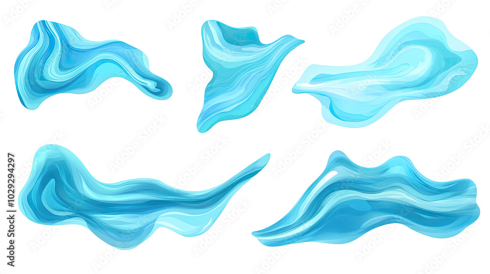 Collection of Blue Water Wave Shapes on a White Background Generative AI Collection of Blue Water Wave Shapes on a White Background Generative AI