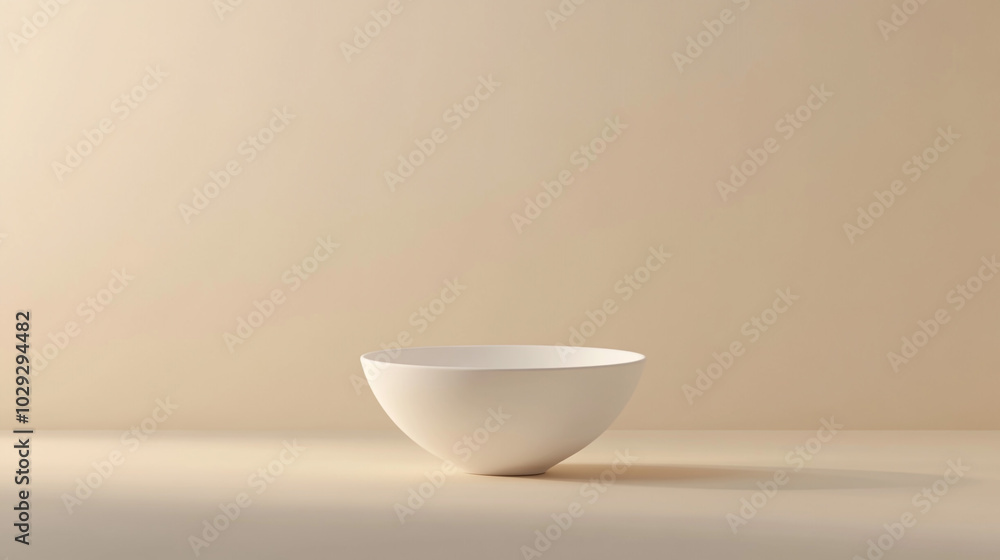 White Ceramic Bowl on Beige Background Minimalist Product Display White Ceramic Bowl on Beige Background Minimalist Product Display