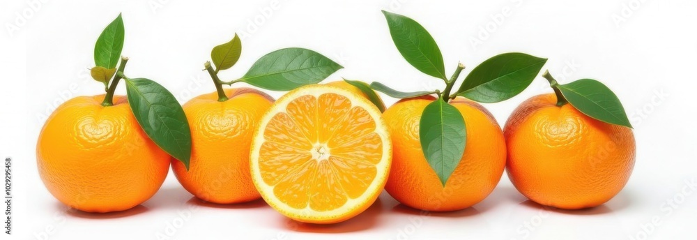 The oranges with leaves isolated on white background The oranges with leaves isolated on white background