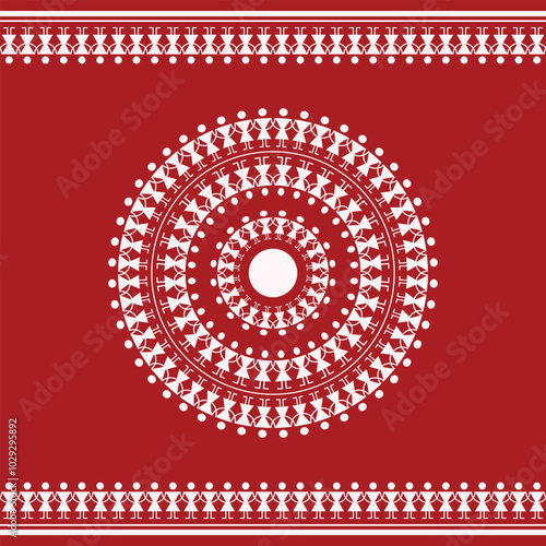 Tribal Warli art from India. Simple geometric shapes create unique wall art. Ideal for modern interiors. photo