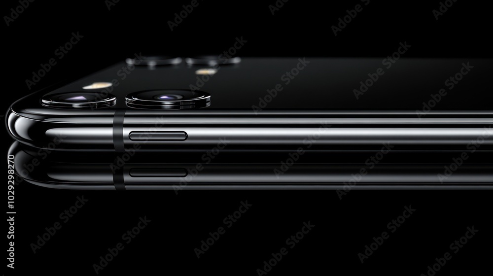 A sleek smartphone viewed from the side, showcasing its camera and design features. A sleek smartphone viewed from the side, showcasing its camera and design features.