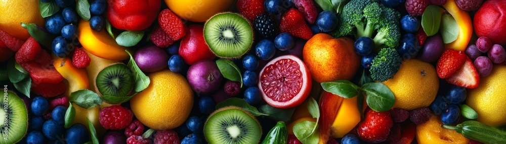 Colorful Array of Fresh Fruits, Vegetables, Berries Representing Nature's Bounty Colorful Array of Fresh Fruits, Vegetables, Berries Representing Nature's Bounty