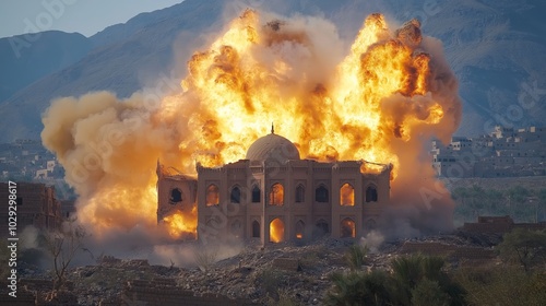 A shell fired by the Houthi militia destroys a house in the city of Taiz photo