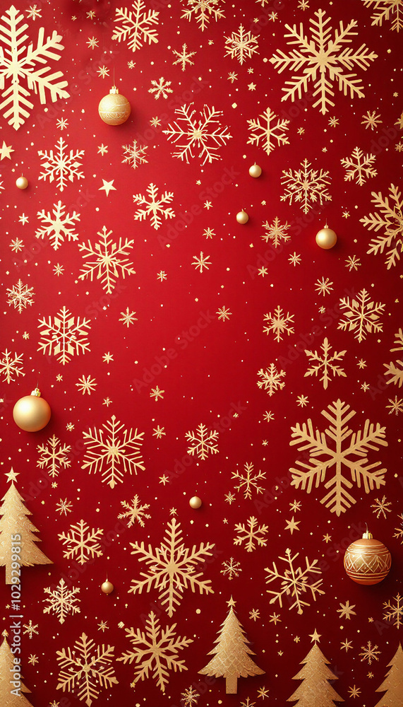 This image features a festive Christmas pattern with golden snowflakes, ornaments, and Christmas trees on a rich red background.
This image features a festive Christmas pattern with golden snowflakes, ornaments, and Christmas trees on a rich red background.