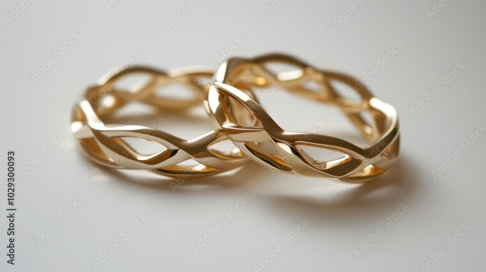 Two Interlocking Gold Rings with Intricate Designs Two Interlocking Gold Rings with Intricate Designs