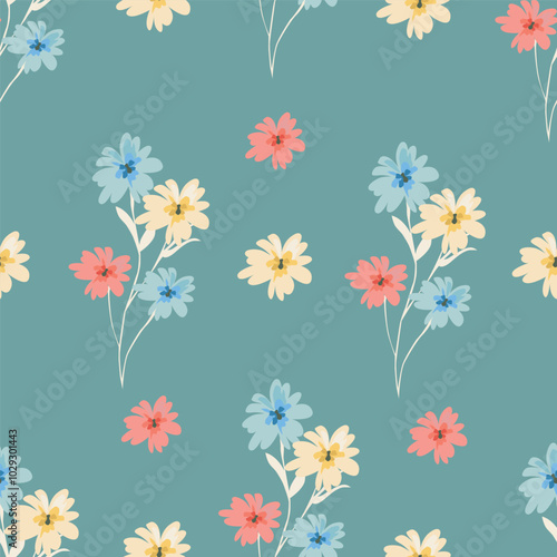 Amazing seamless floral pattern with bright colorful small flowers.