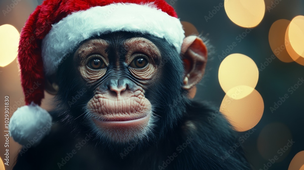 Monkey in Santa hat. Christmas background Monkey in Santa hat. Christmas background