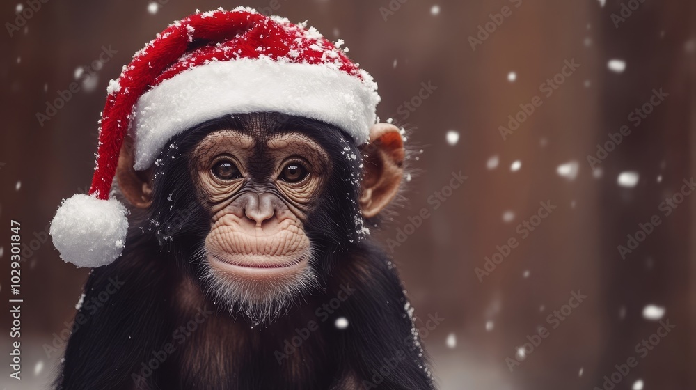 Monkey in Santa hat. Christmas background Monkey in Santa hat. Christmas background