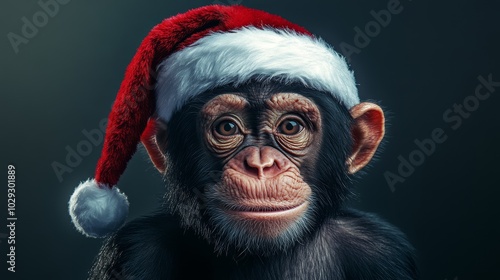 Wallpaper Mural Monkey in Santa hat. Christmas background Torontodigital.ca