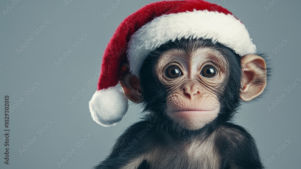 Monkey in Santa hat. Christmas background Monkey in Santa hat. Christmas background