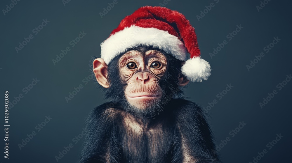 Monkey in Santa hat. Christmas background Monkey in Santa hat. Christmas background