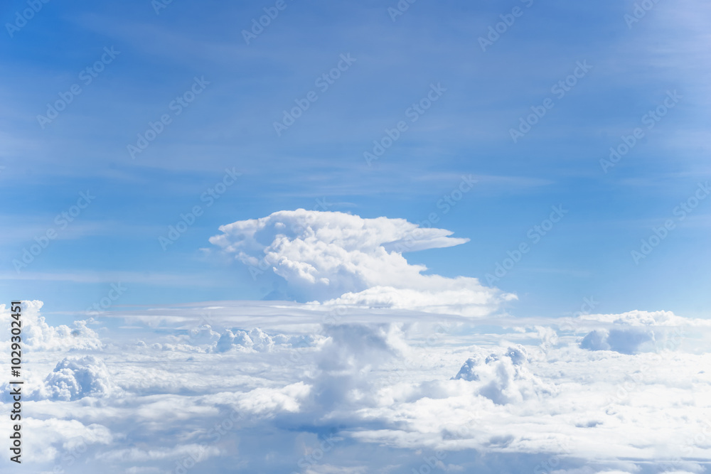 Fototapeta premium High nature view large white clouds on soft sky background in the daytime, View of white cloudy on the plane.