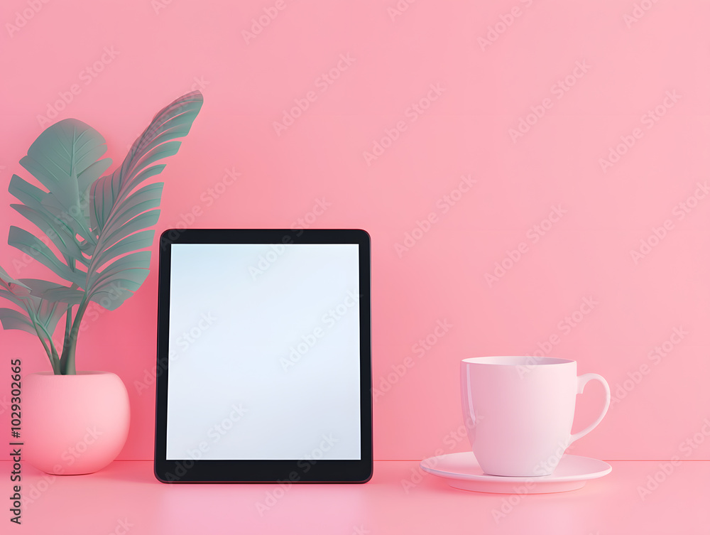 Business plan on a tablet with coffee and plants Business plan on a tablet with coffee and plants