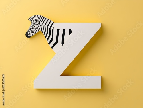 Z shaped by a zebra body zigzagging to create the letter Z, muted pale yellow background photo