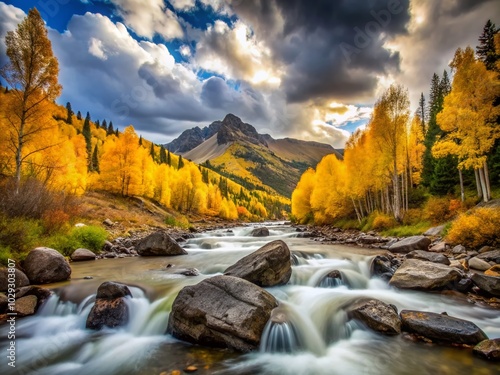 Vibrant Long Exposure of West Elk Mountains in Autumn Colors photo