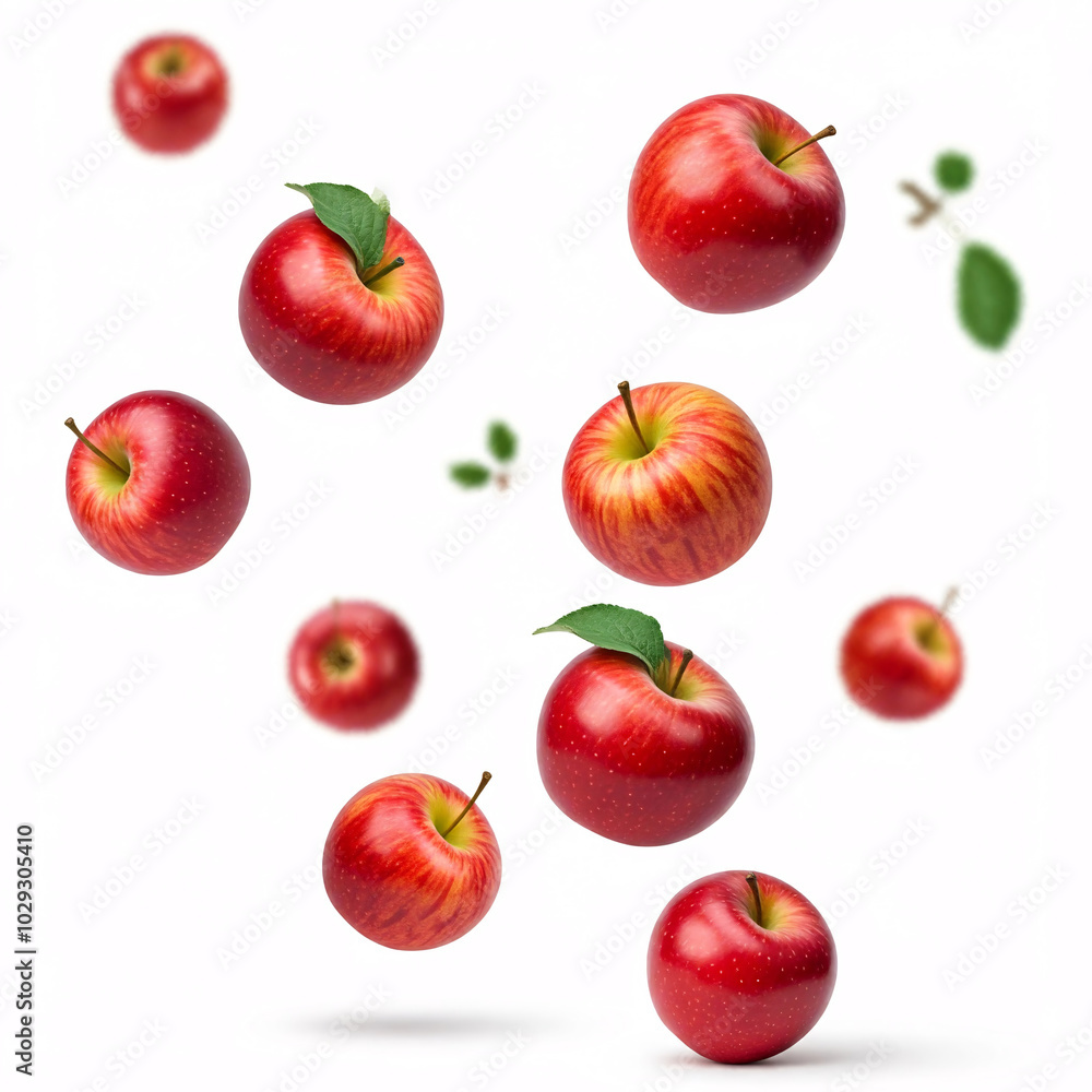 red apples falling on white background red apples falling on white background