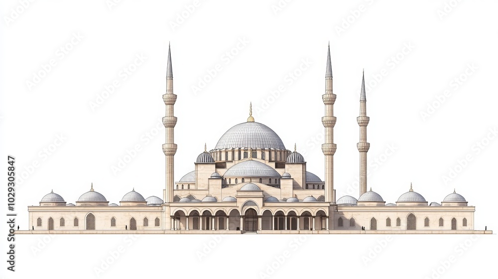 Obraz premium Suleymaniye Mosque Isolated Against a White Background: A Stunning Representation of Istanbul's Iconic Architectural Beauty and Cultural Heritage