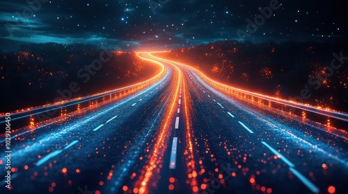 highway road stretching into a digital space background combining elements of technology and travel evoking a sense of adventure and futuristic exploration