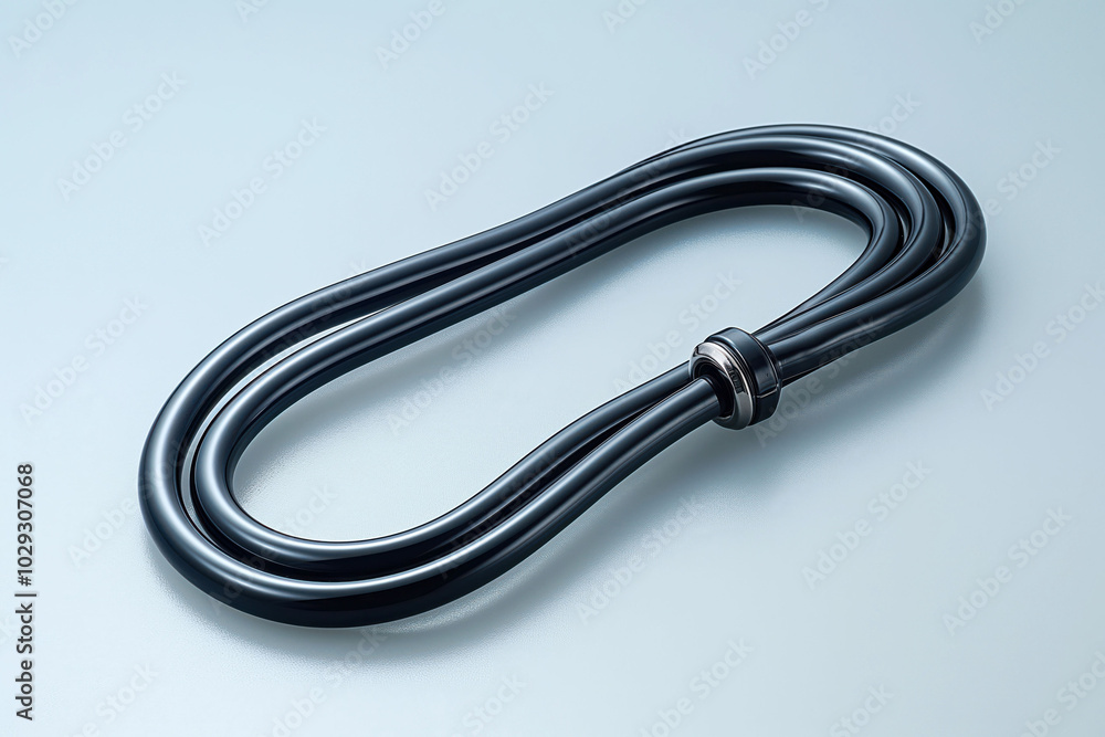 Sleek black cable loop on minimalist surface - modern connectivity concept Sleek black cable loop on minimalist surface - modern connectivity concept