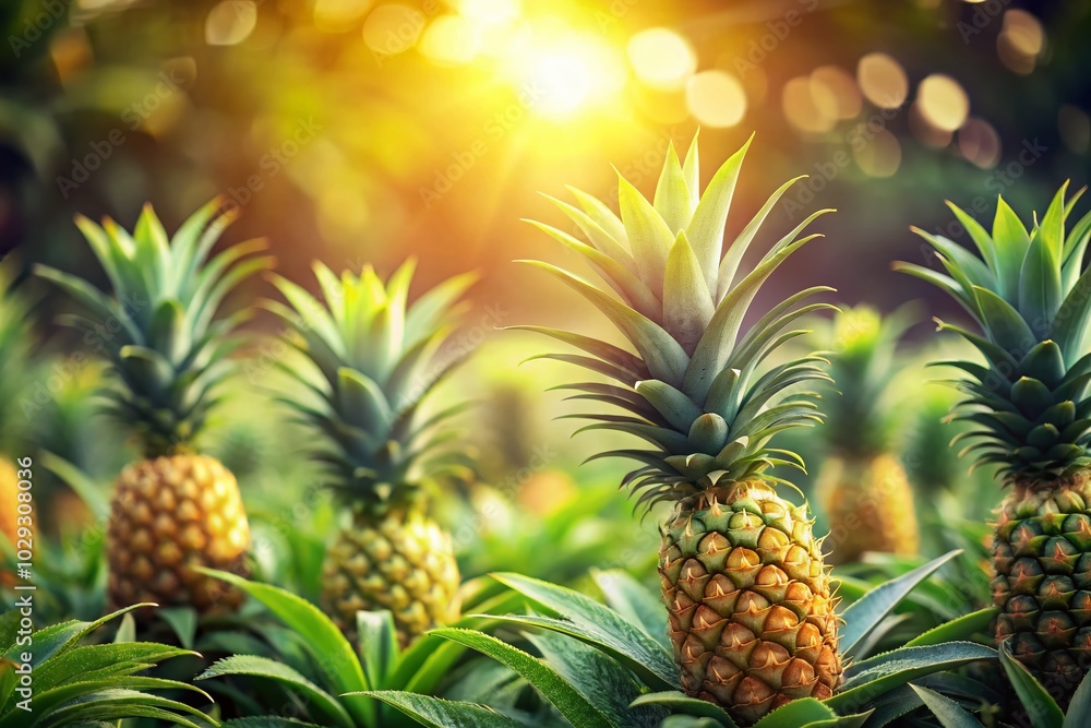 Vibrant Pineapple Farm with Bokeh Effect for Stunning Tropical Imagery Vibrant Pineapple Farm with Bokeh Effect for Stunning Tropical Imagery