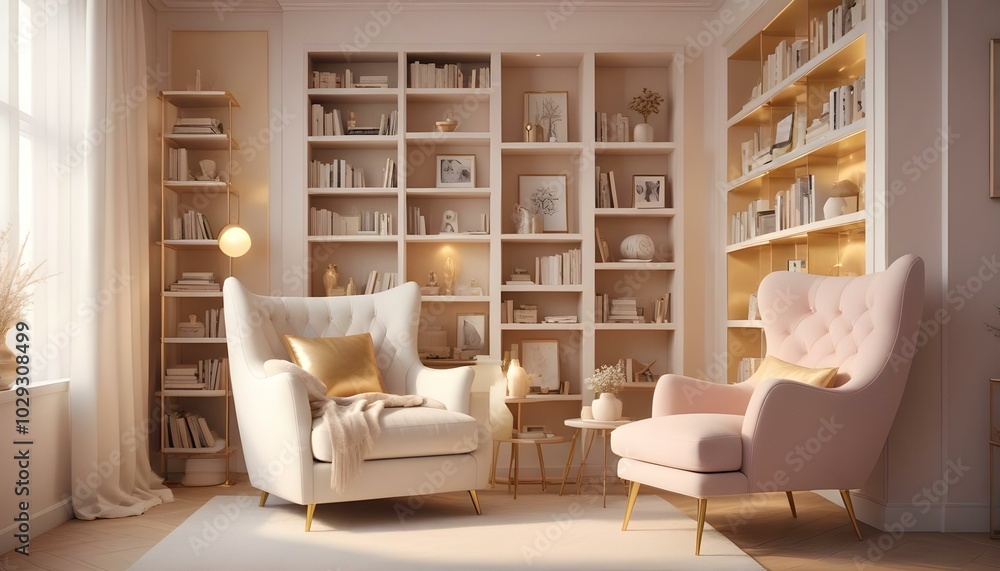Photo modern style interior room 3d illustration White and gold theme interior modern minimalism photo realism Photo modern style interior room 3d illustration White and gold theme interior modern minimalism photo realism