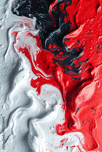 Thick paint white, black and red, acrylic or oil. Concept vertical close-up cream or art materials for wallpapers and backdrops and backgrounds photo