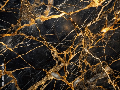 Elegant Golden Veins on Luxurious Black Marble Texture in Architectural Design