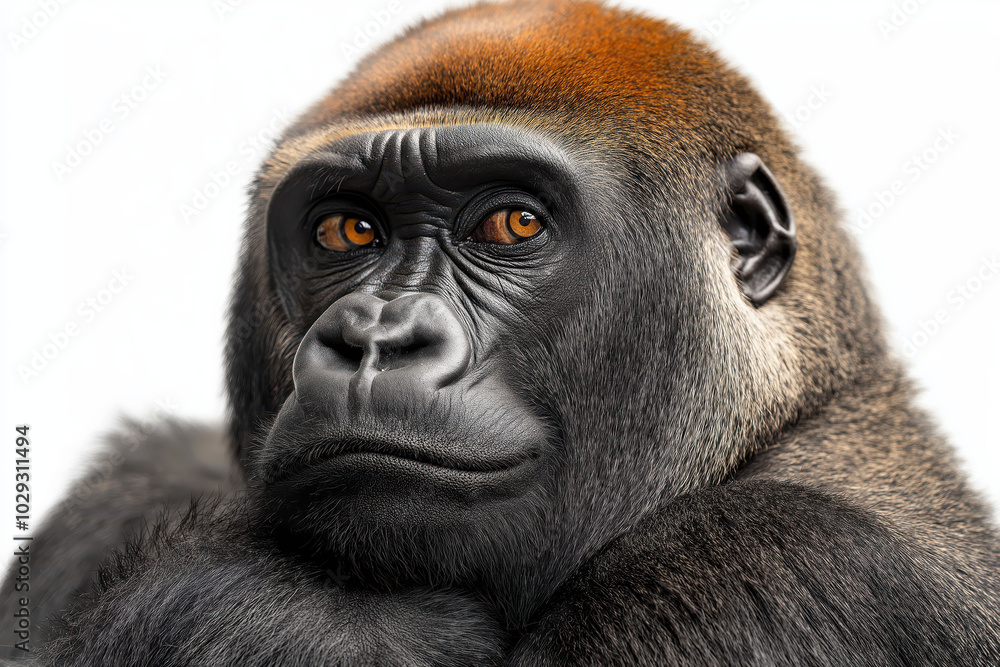 Portrait of a captivating gorilla with intense gaze and striking colors Portrait of a captivating gorilla with intense gaze and striking colors