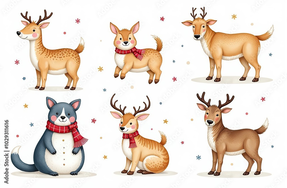 Naklejka premium Collection of festive watercolor illustrations for holiday projects