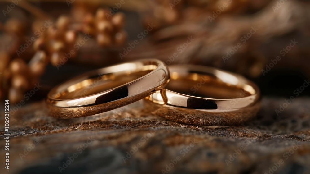 Two Shiny Gold Wedding Bands Close Up Two Shiny Gold Wedding Bands Close Up