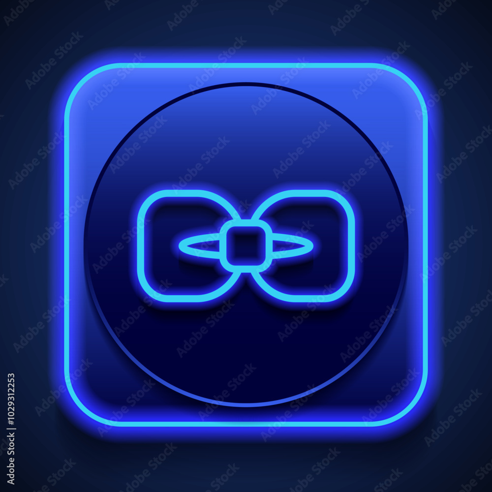 Bow simple icon. Flat design. Blue neon style on button. With shadow Bow simple icon. Flat design. Blue neon style on button. With shadow
