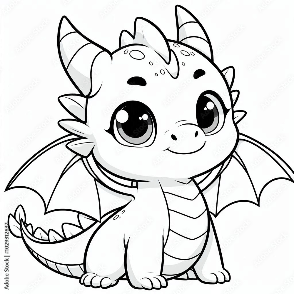 Obraz premium children's coloring page with a cartoon funny dragon