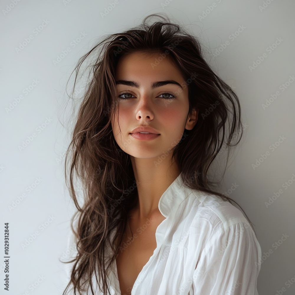 Fototapeta premium White blouse woman in studio