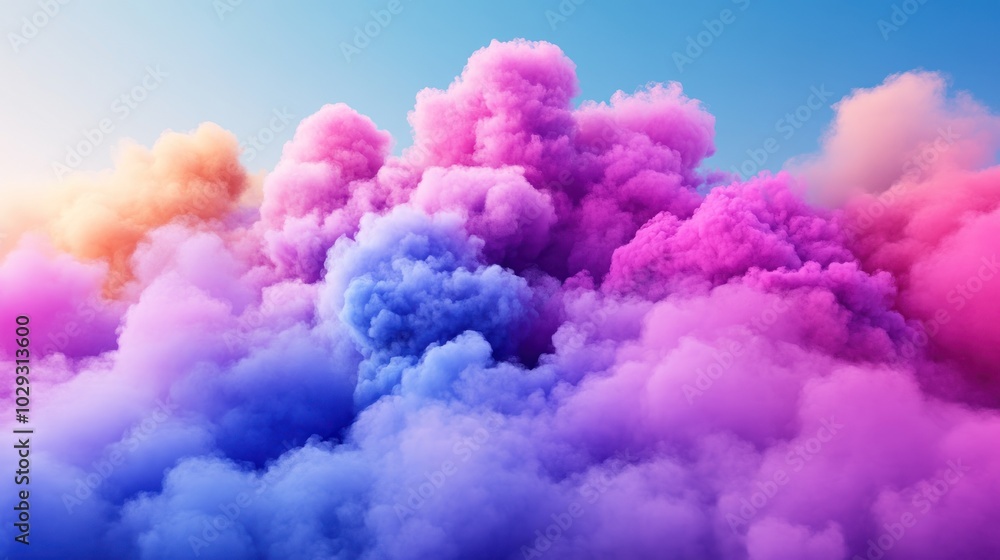 Fototapeta premium Abstract Colorful Smoke Clouds in a Blue Sky