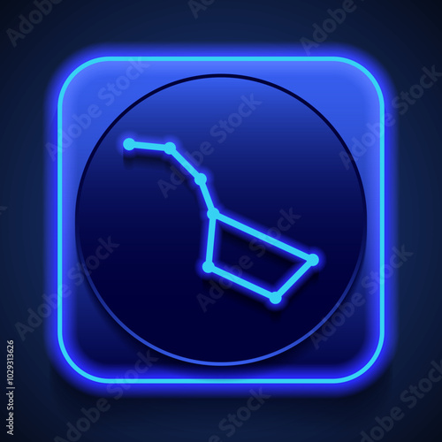 Big Dipper simple icon. Flat design. Blue neon style on button. With shadow