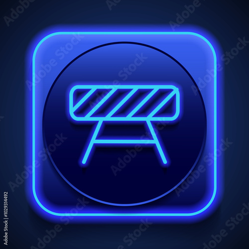 Barrier simple icon. Flat design. Blue neon style on button. With shadow