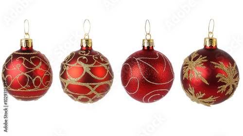 Set of Red Christmas Ornaments With Decorative Designs for Celebration Generative AI