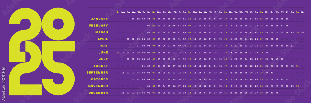 2025 calendar horizontal design purple and yellow 2025 calendar horizontal design purple and yellow