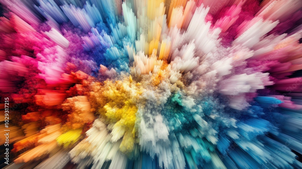 Obraz premium Abstract Colorful Explosion of Vertical Lines and Brushstrokes