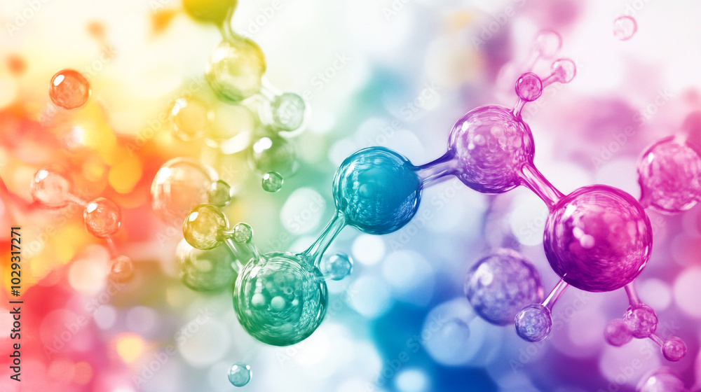 Abstract Molecular Structure With Vibrant Rainbow Colors And Bokeh Background Abstract Molecular Structure With Vibrant Rainbow Colors And Bokeh Background