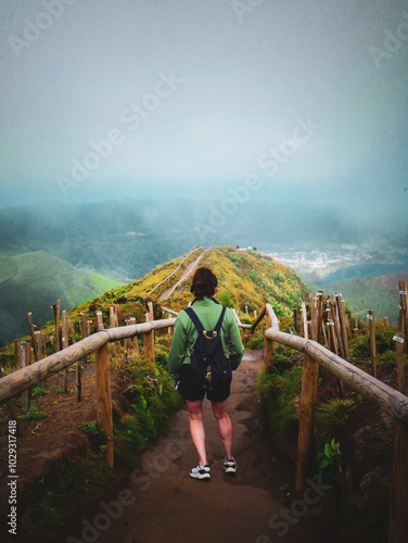 Woman hiking the Sete Cidades photo