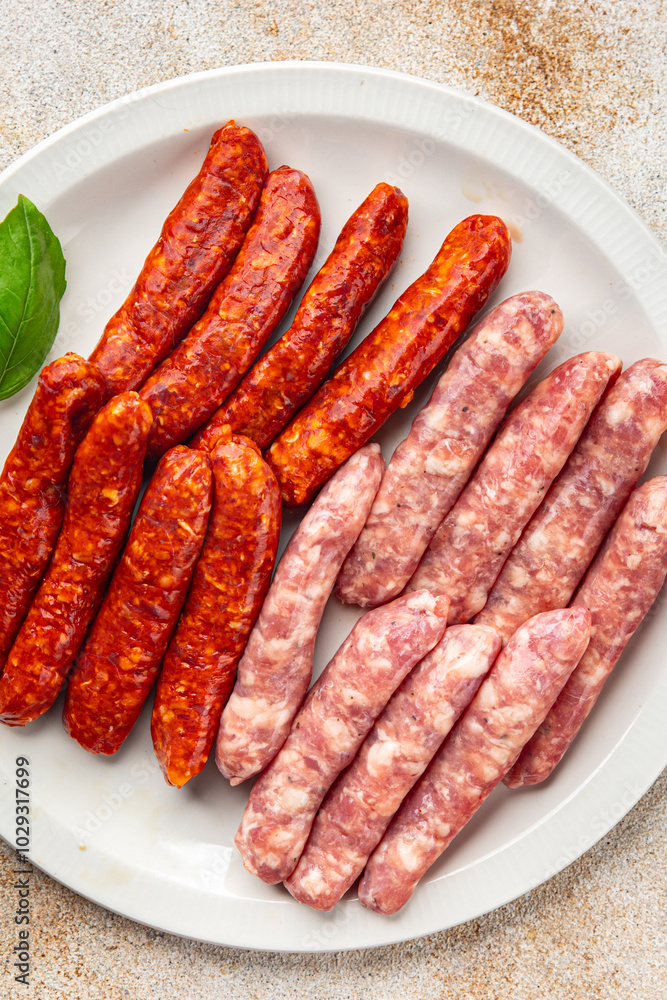 raw meat sausages beef, pork, chicken, lamb, dish fresh delicious gourmet food background on the table rustic food top view copy space raw meat sausages beef, pork, chicken, lamb, dish fresh delicious gourmet food background on the table rustic food top view copy space