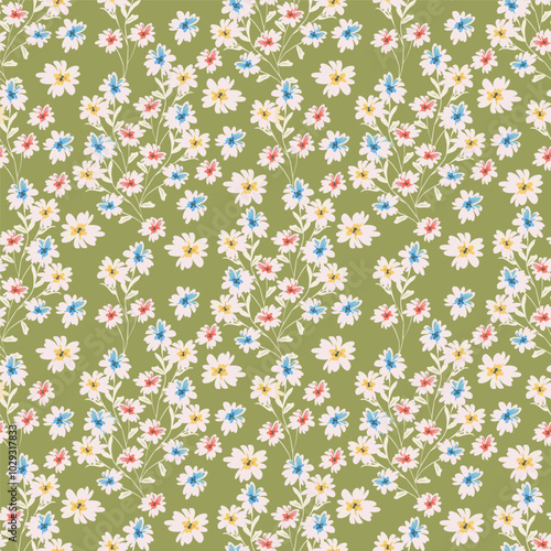 abstract a solid multicolor small and big flower mixed vector pattern arrangement with medium color, all over vector design with white background illustration digital