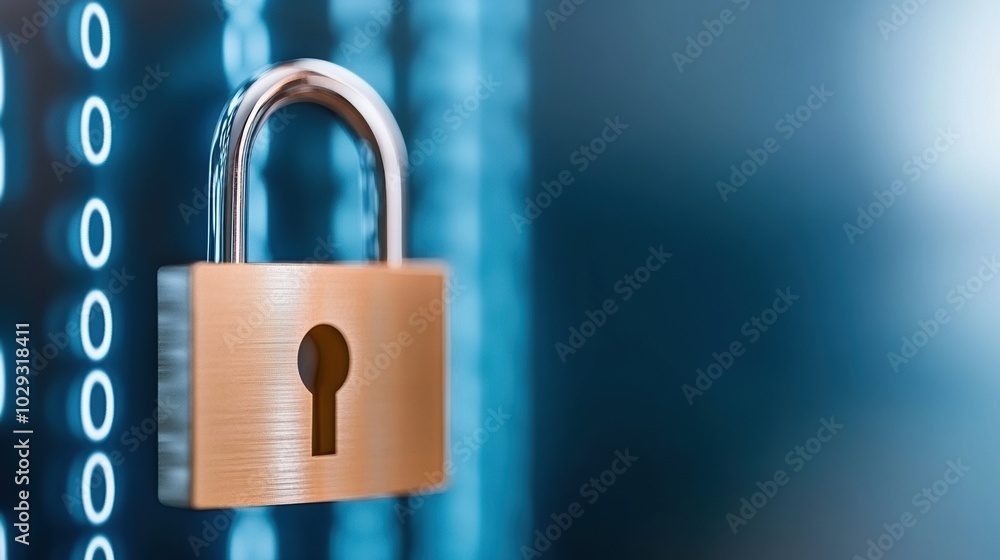 Naklejka premium Secure padlock on a digital background with binary code.